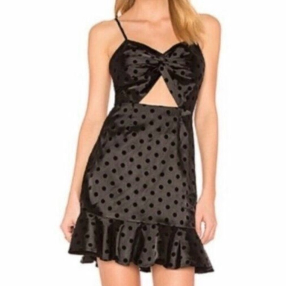 BY THE WAY Revolve Black Mini Dress Velvet Polka Dot Twist Front Size XXS